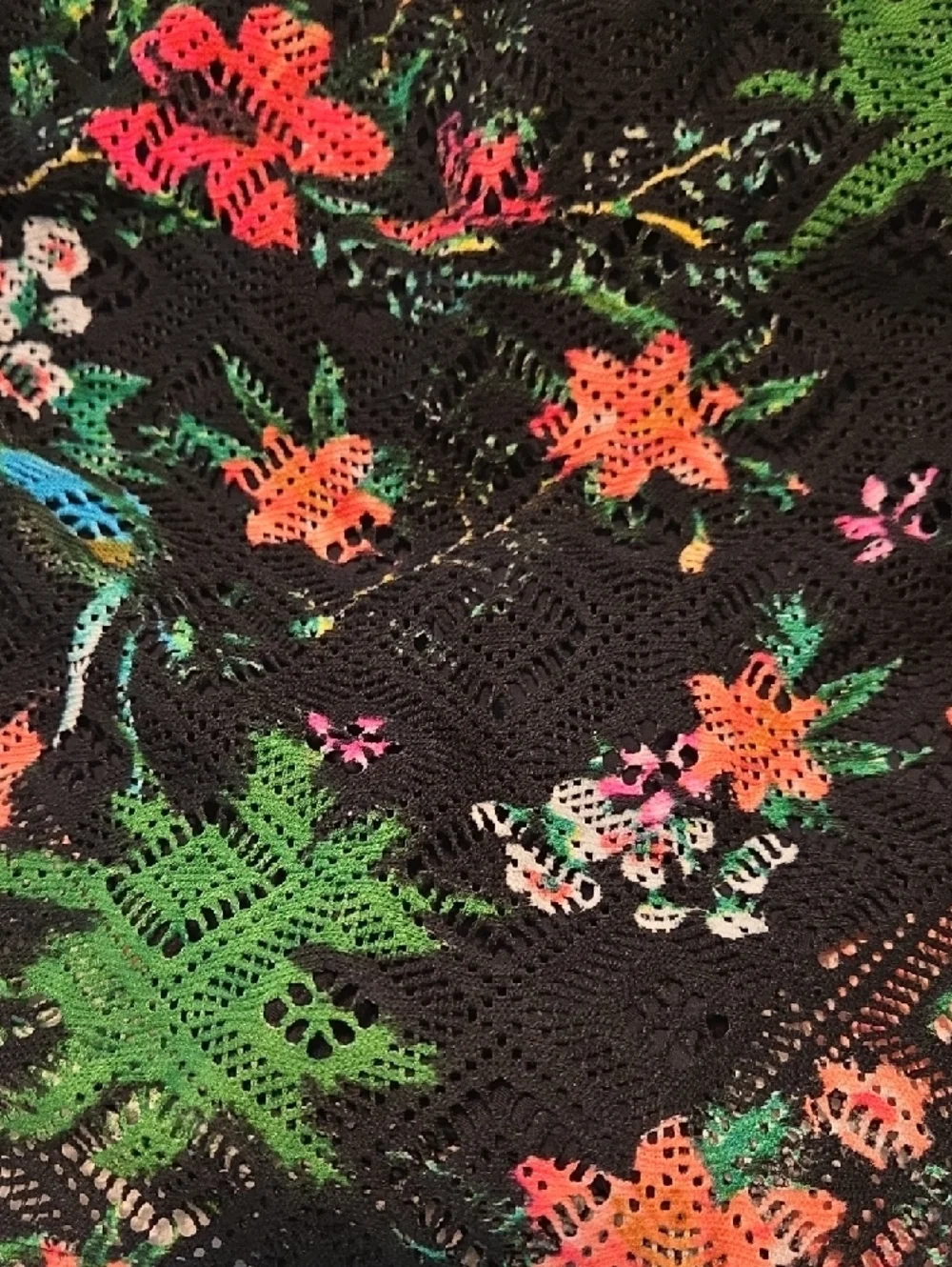 Women’s Black Floral Swim Skirt with Coral & Green Print